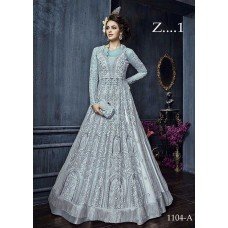 22004-C GREY HEAVY EMBROIDERED INDIAN BRIDAL WESTERN STYLE GOWN